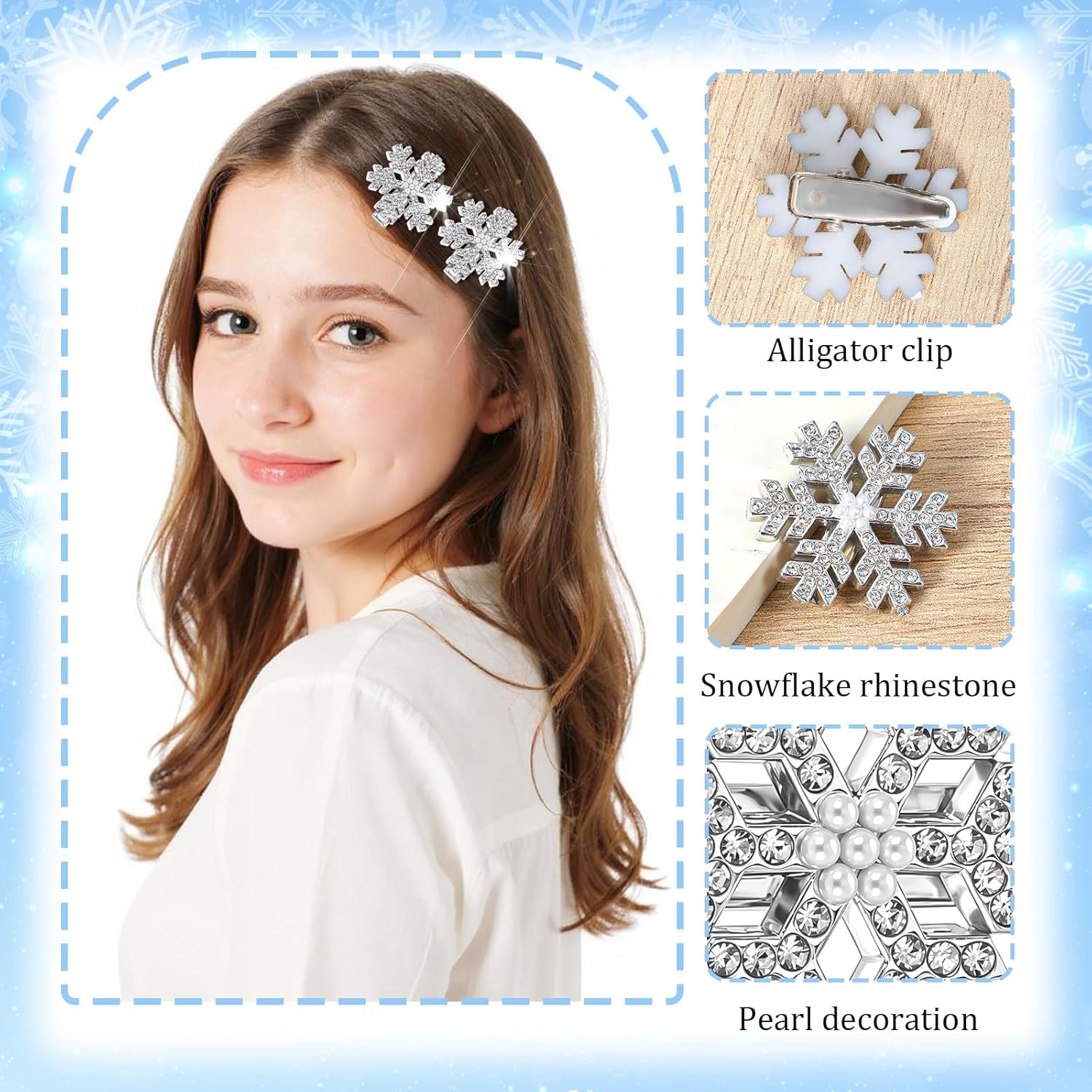 8 Pcs Snowflake Hair Clips
